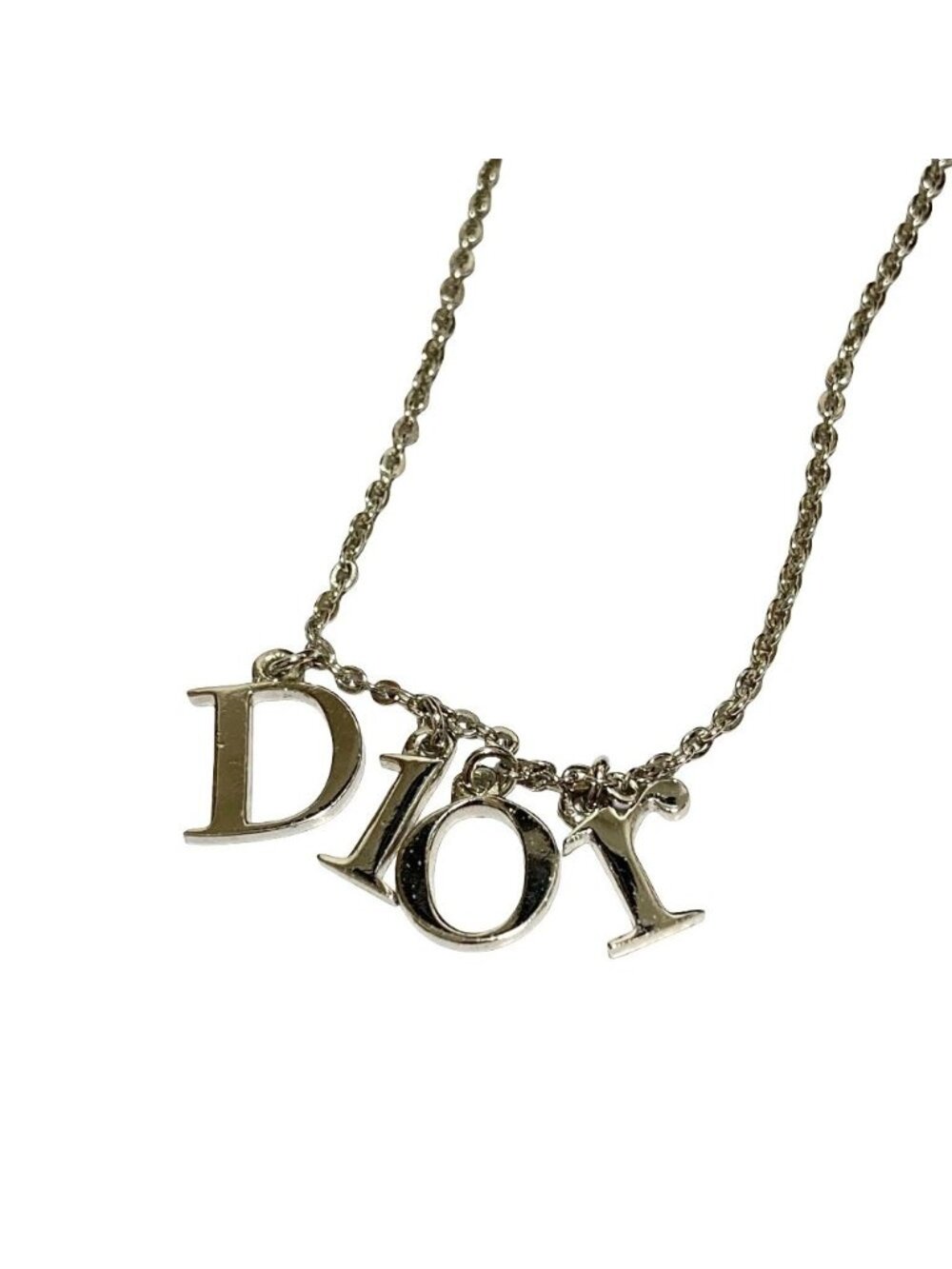 Dior Logo Chain Choker Necklace Silver Colored